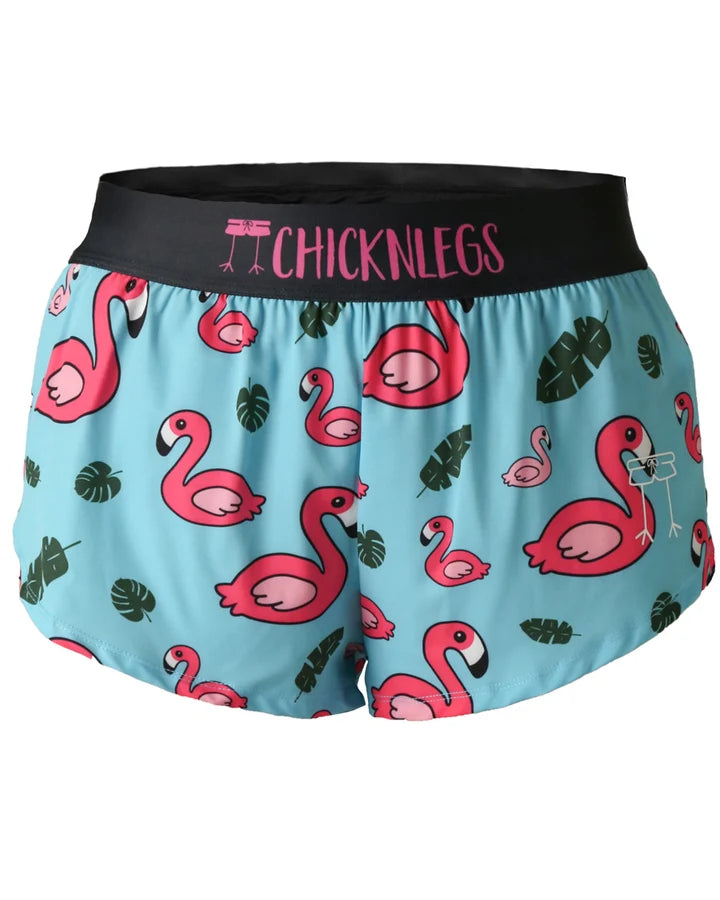 Woman's Blue Flamingo 1.5" Split Shorts