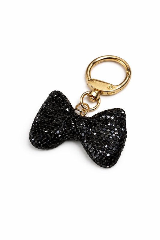 Hurricanes Black Rhinestone Bow Keychain