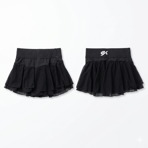 Black GK All Star Double-Layer Flutter Skirt