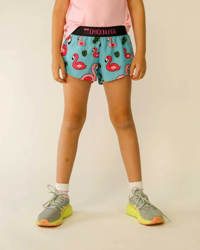 Girl's Blue Flamingo Running Shorts
