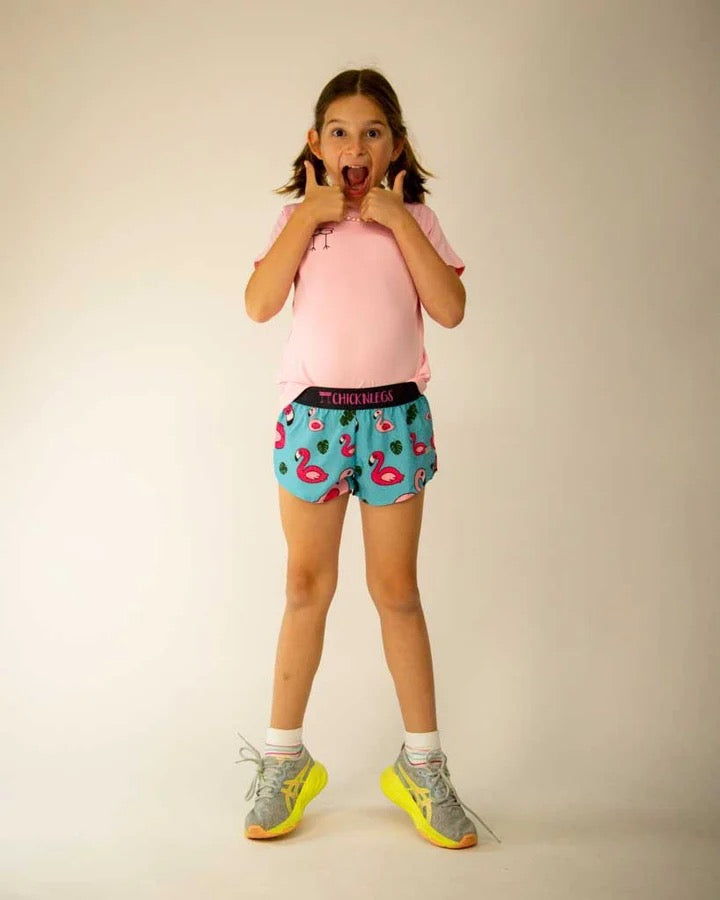 Girl's Blue Flamingo Running Shorts