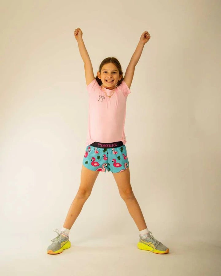 Girl's Blue Flamingo Running Shorts